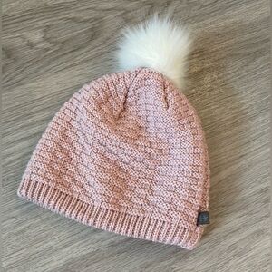 Cute Pink Knitted Toque with Fuzzy White Pom
